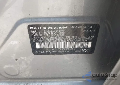 2017 Mitsubishi Mirage G4 Es from USA, damaged, VIN ML32F3FJ3HH004665